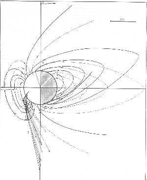 Obecny ksztat pola magnetycznego Marsa (dane zebrane przez radzieckie sondy Mars 2 i Mars 3). Kliknij eby powikszy rysunek. rdo: patrz Literatura [4]