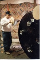 Mike mounting the pads on the habitat struts