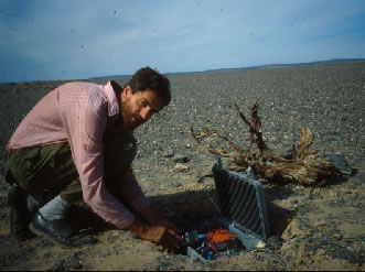 Dr. Chris McKay collecting data in the Gobi Desert of Mongolia