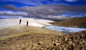 Geologists examining a breccia hill.